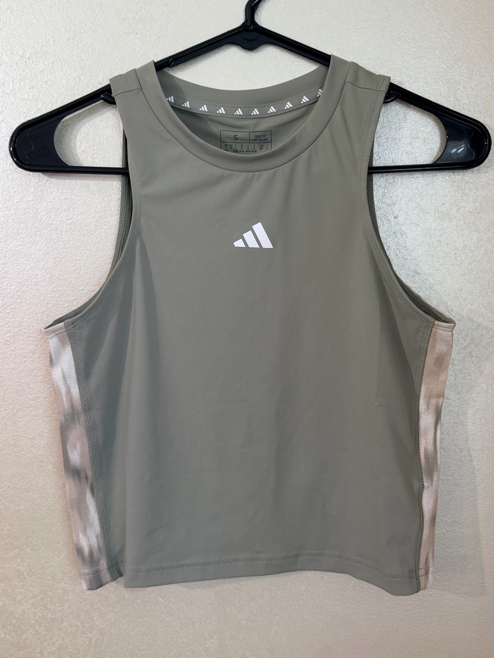 adidas Sage Green Sleeveless Crop Tank with Light Side Panels